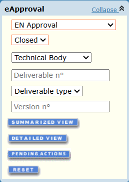 eApproval search criteria menu